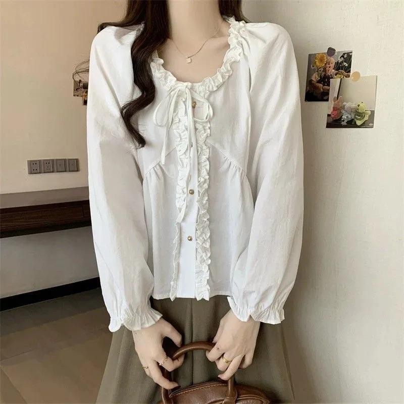 

Womens Ruffle Trim Tie-Front Peplum Blouse L белый