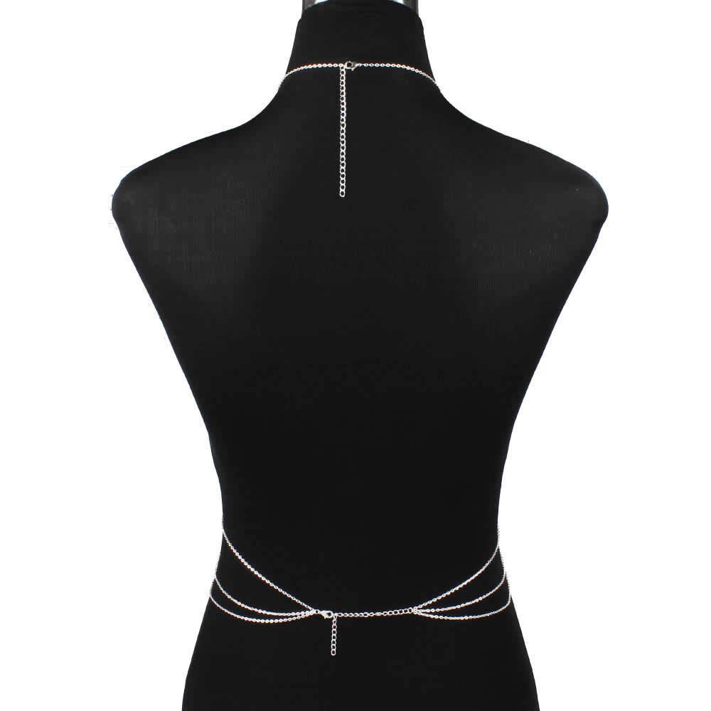 Pearl Cross Body Belly Waist Dance Choker with Imitation MT271 Women's 3-Strand Chain, Chain, Chain, Pearls, Silver,
