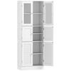Tall Bathroom Cabinet, 6 Doors, 2 Glass, 2 Louvered, Adjustable Shelf, White