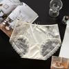 Female Summer Sexy Lace Hollow Satin Antibacterial Comfortable Breathable Hip Mid Waist Triangle Briefs