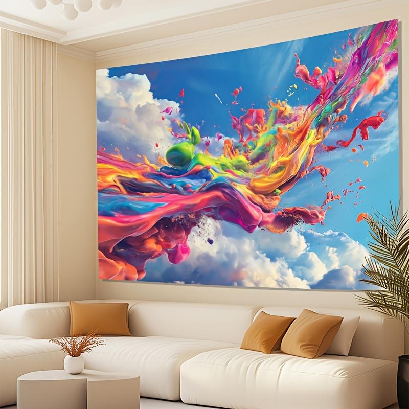 

1pc Vibrant Surrealistic Tapestry with Colorful Splashes Iridescent Clouds Polyester FeatherFree Perfect for Living Room 74x94cm(29x37in)