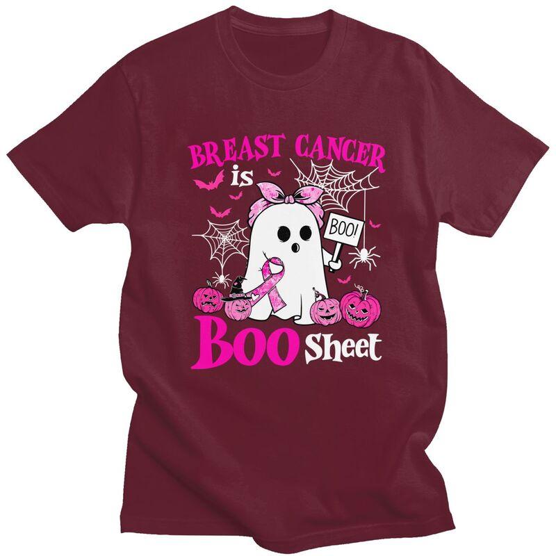 Mens Breast Cancer Is Boo Sheet Halloween Breast Cancer Awareness T Shirt Pure Cotton Short Sleeve Tee Shirt Streetwear Clothes