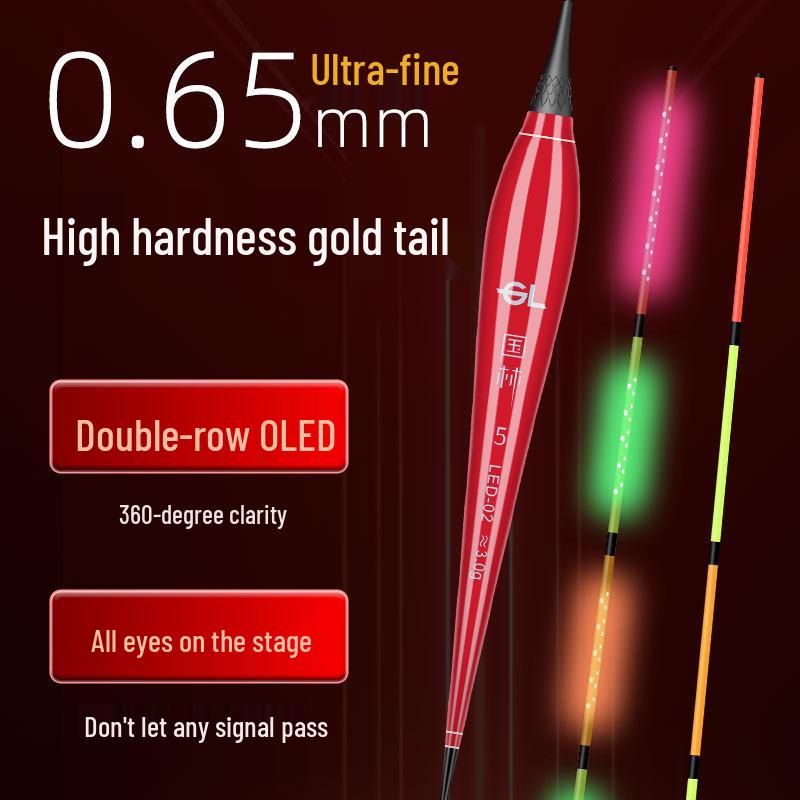 0.65mm Ultra-fine Diamond High-Brightness Hard Tail OLED Dual-Use Luminous Carp Float for Day/Night Fishing