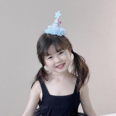 Yousheng Birthday Hat Three-Dimensional Star Decoration Plaid Mesh Lace Princess Style Headwear Party Hair Accessory Photo