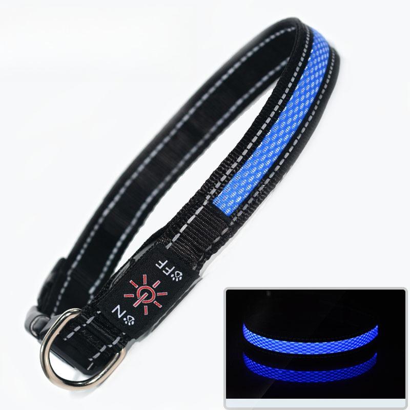 

Світловідбиваючий LED нашийник для собаки, перезаряджуваний через USB, три режими, LED нашийники для маленьких і середніх собак, безпека вночі, дихаючий нейлоновий нашийник для домашніх тварин S синій