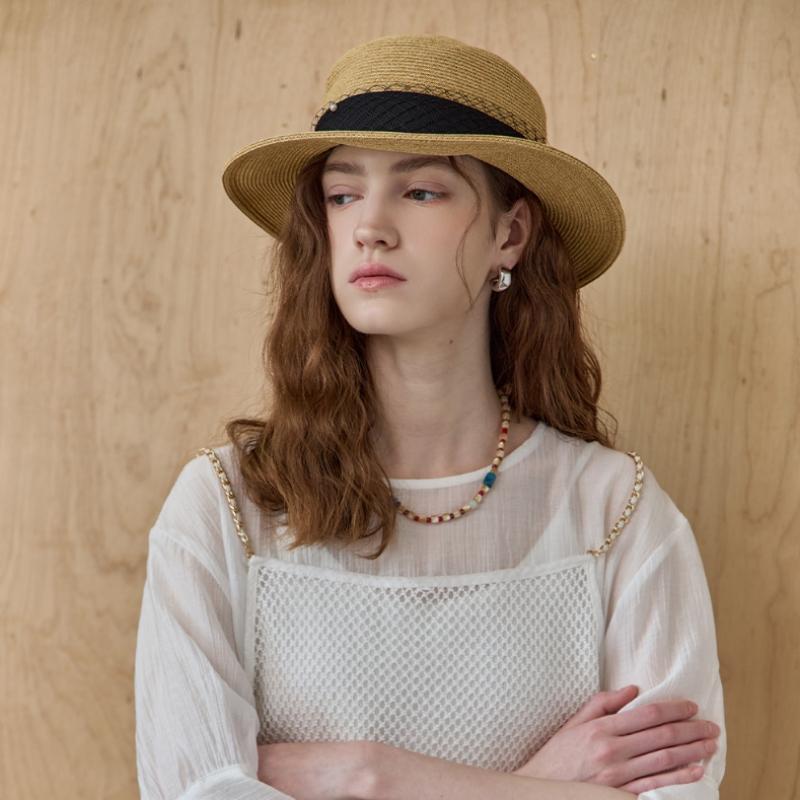 Maxza Pearl Mesh Ribbon Wire Raffia Boater Hat Ze07am004na