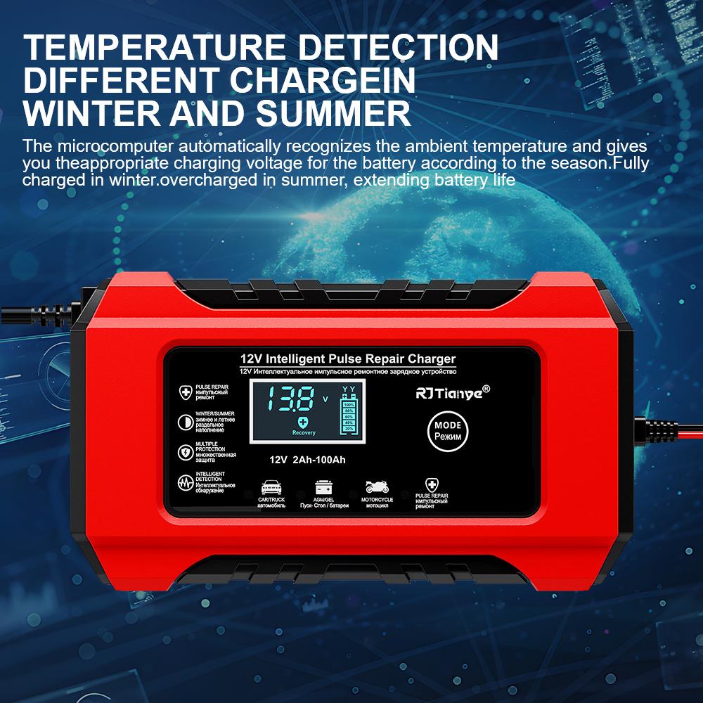 Digital Display Screen Suitable for Lead Acid Batteries 12V6A Intelligent EU Plug Reverse Protection Car/Motorcycle Charger Smart Battery Charger