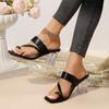 Summer New Women's Sandals and Slippers with Medium Heel Thick Heel Women's Slippers with Open Toe High Heel Rhinestones