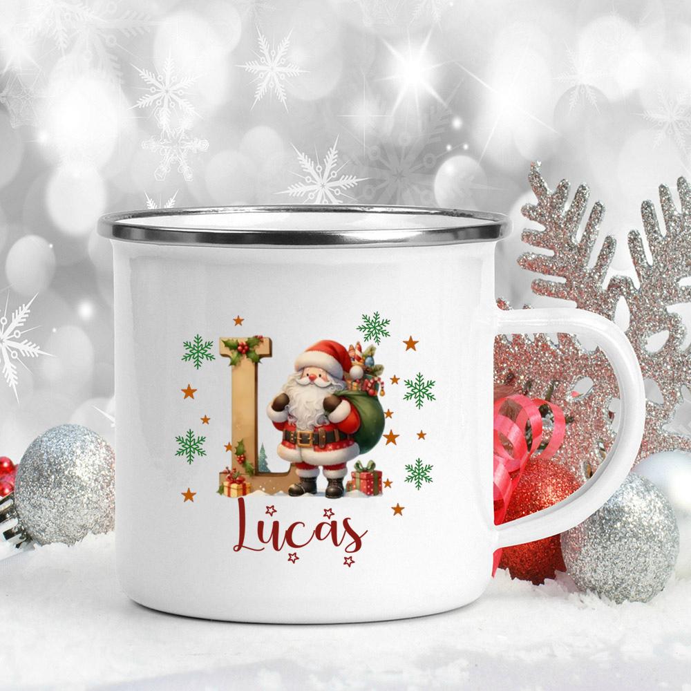 Personalisierte Weihnachten mit Namen Tasse Heiße Schokolade Schokoladen Tasse Getränke Saft Tasse Weihnachtsdekor weiße Emaille Tassen Weihnachten Geschenk