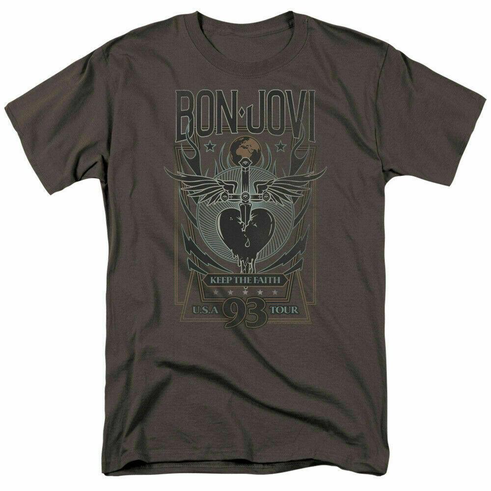 26 Bon Jovi keep The Faith T Shirt Licensed 93 Tour Rock N Roll Music NEW Charcoal Unisex T-Shirt M
