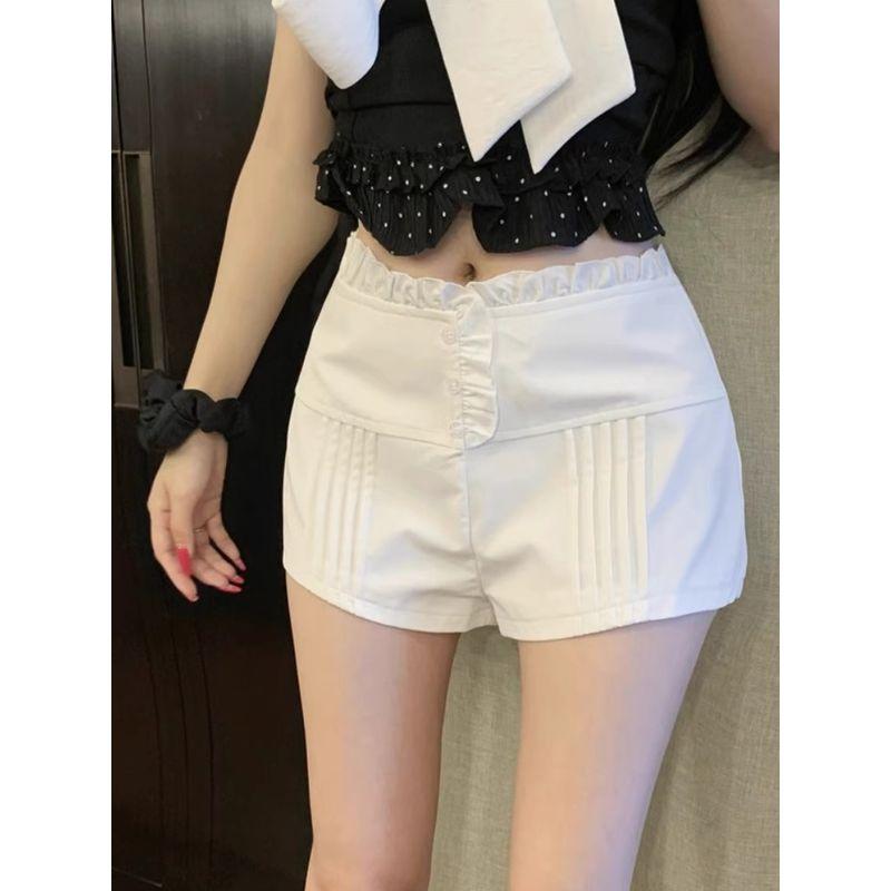 Kumikumi Design Sense White Lace High Waist Casual Pants Women clothes Summer Niche Versatile Slim fit Slimming Shorts