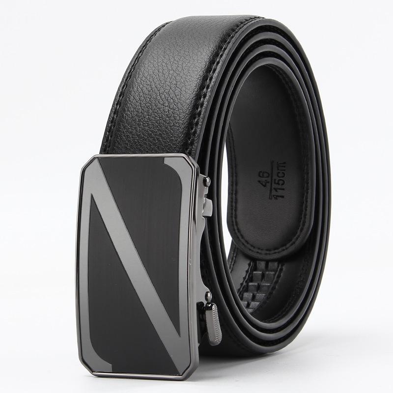 New Men's Real Beef Two Layer Leather Open Edge Wear Automatic Buckle Belt Imitation Steel Business Casual Men's Belt