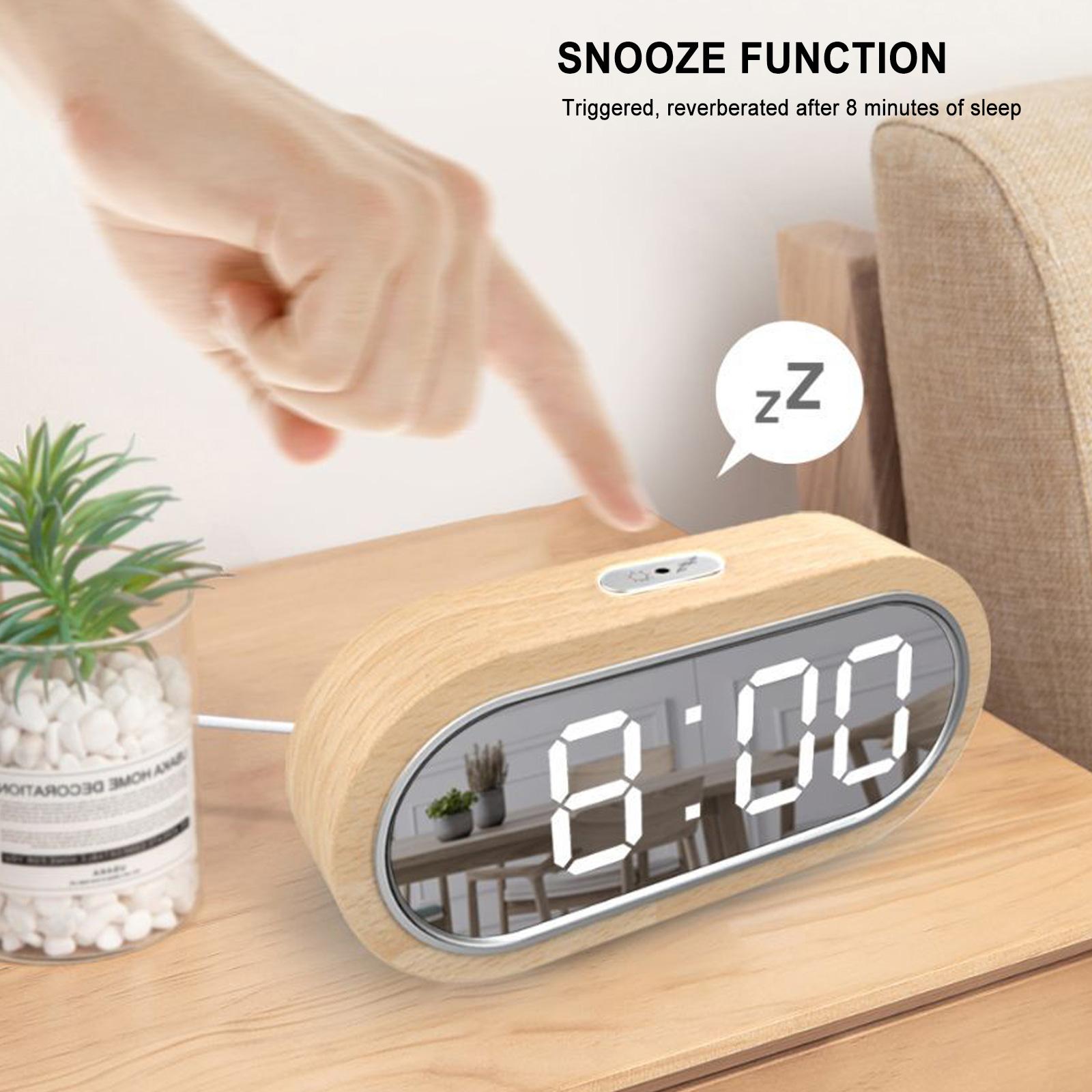 

Светодиодные цифровые часы Современный деревянный настольный будильник с функцией повтора сигнала Дисплей Время Температура Регулировка яркости Питание от USB/AAA