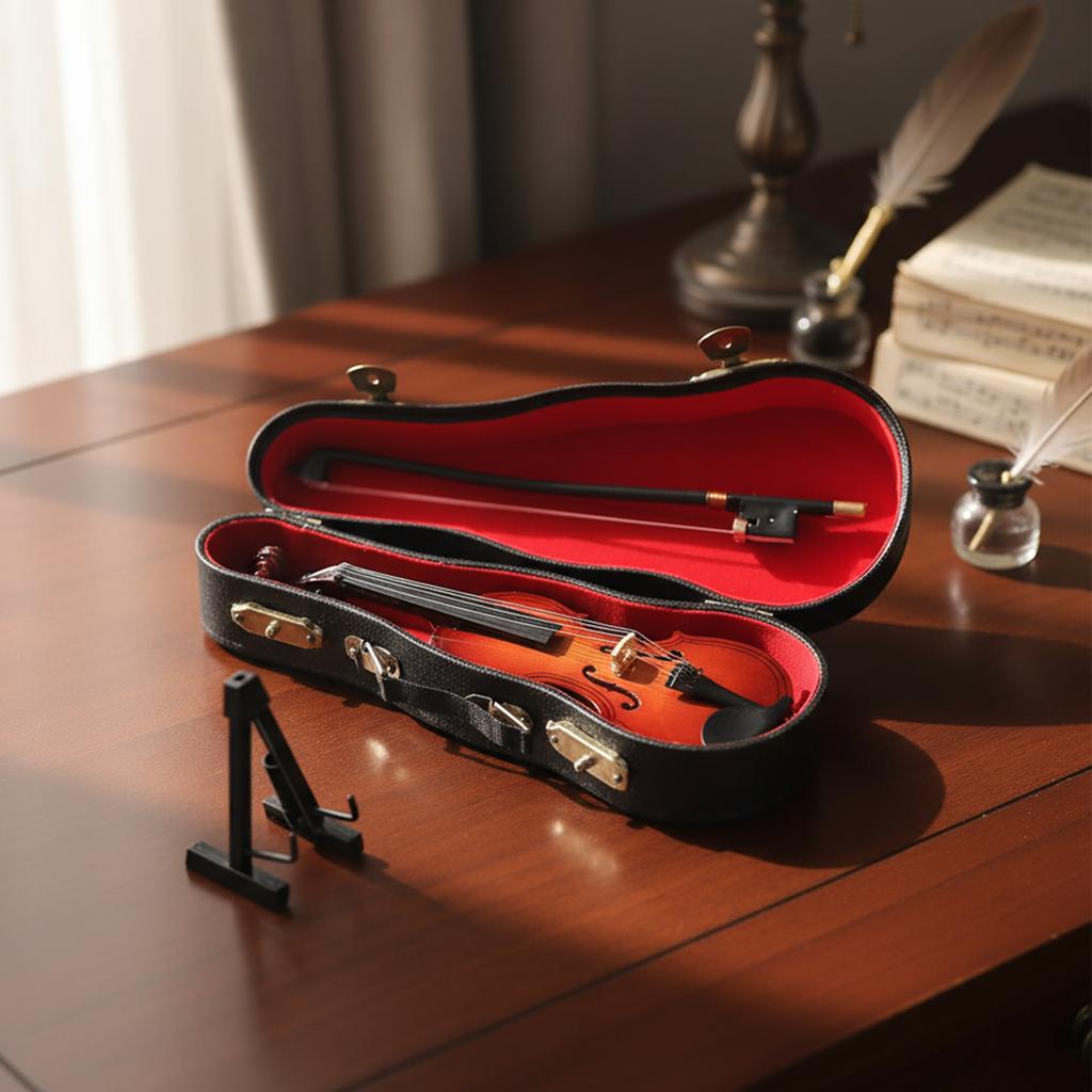 Tiny Violin Instrument Model with Bow Stand Support World's Tiniest Violin Miniature Violin Model for Decorating Dollhouse Home