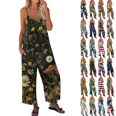 Γυναικεία ολόσωμη φόρμα με φλοράλ στάμπα Casual Loose Ρυθμιζόμενη Ζαρτιέρα