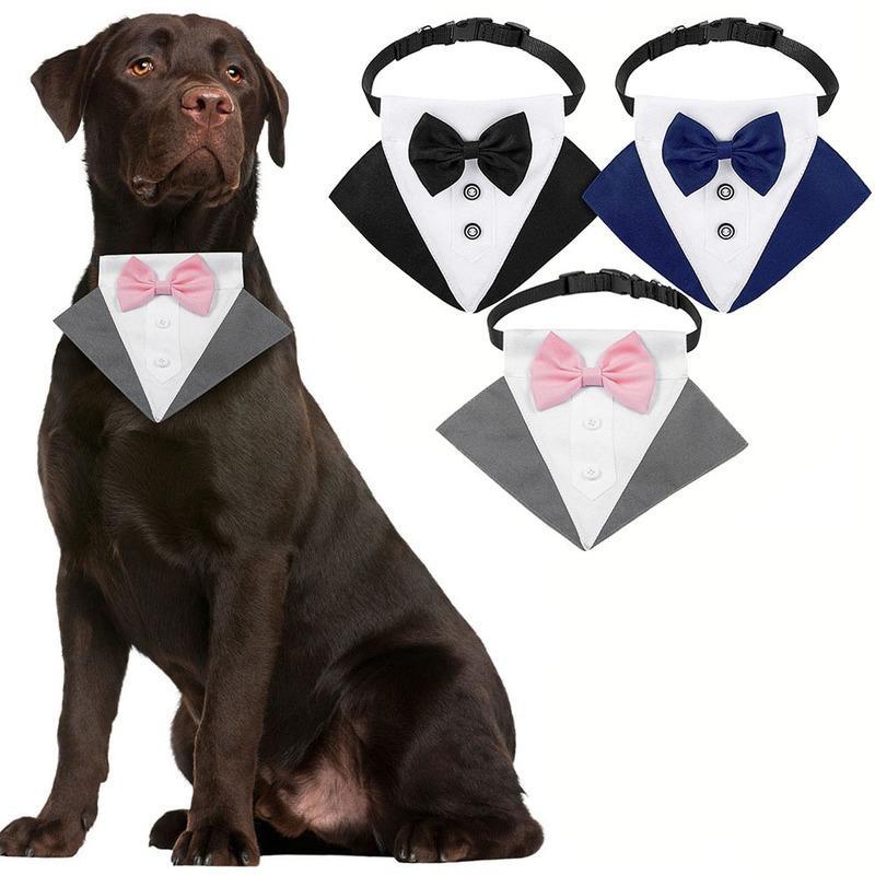 1 Stück Verstellbares Hunde-Tuxedo-Bandana-Halsband mit Fliege Schal Schwarz Haustier Hochzeit Formelles Kostüm für Welpen