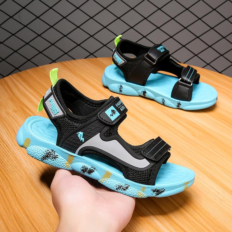 

Летние пляжные сандалии для мальчиков, мягкая подошва, застежка на липучке, модный дизайн с принтом букв для малышей и подростков 40 зелёный