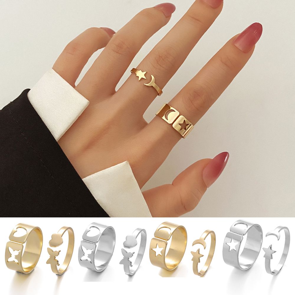 

Унисекс Свадебные Ювелирные Изделия Звезда Луна Крест Открытые Открытые Кольца Полые Кольца Модные Ювелирные Изделия Мини Кастет