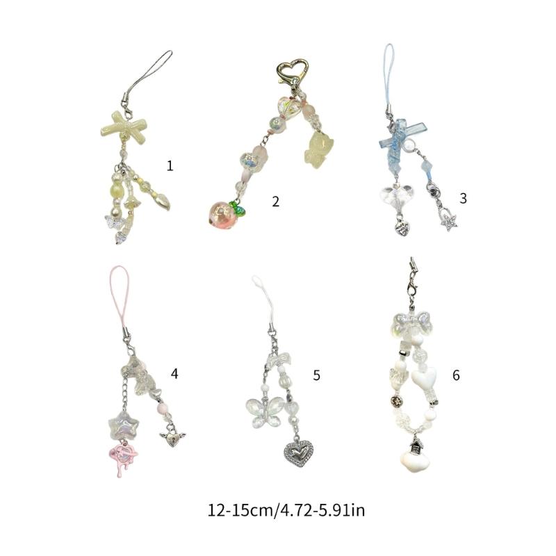 Unique Butterfly Beaded Mobile Phone Pendant Lanyard Embellishment Keychain Keyring Bag Accessory for Fashion Enthusiast