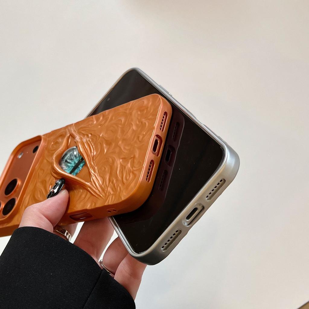 Electroplated 3D Eye Phone Case for iPhone 11-17 Series, TPU Shockproof Cover with Tin Foil Texture, Fashion Art Design