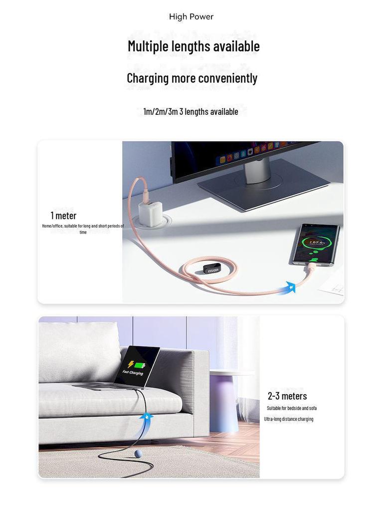 ESSAGER Super Fast Type-C Mobile Phone Charging Cable Compatible with Apple & Huawei
