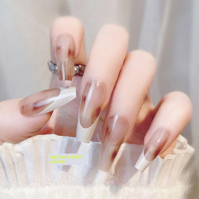 

Mid Length Long Length Fancy Wear Armor Suit Full Set 2025 New Arrival Students Nude Color Nail Stickers Finished Product Nail Sticker R24