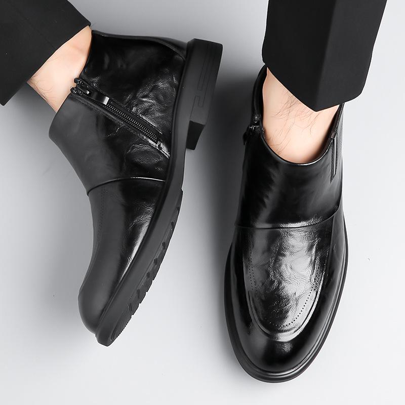 Men's British Style Velvet-Lined Chelsea Boots - Winter Formal High-Top Ankle Footwear