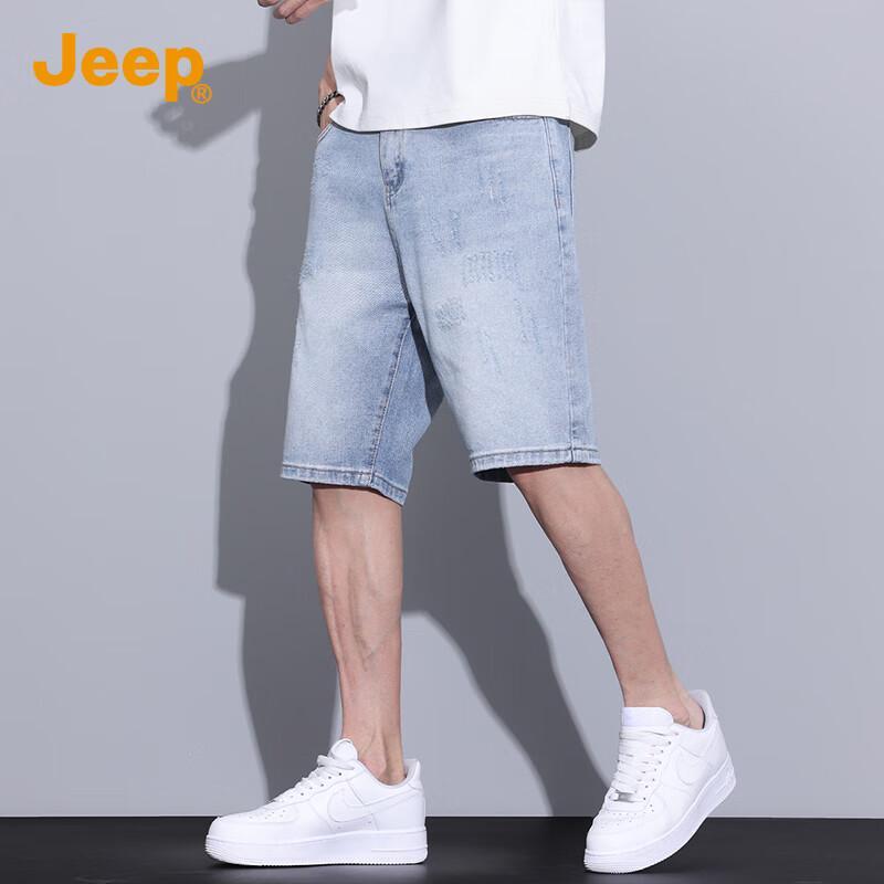Jeep Men's Spring/Summer Retro Denim Mid-Length Shorts