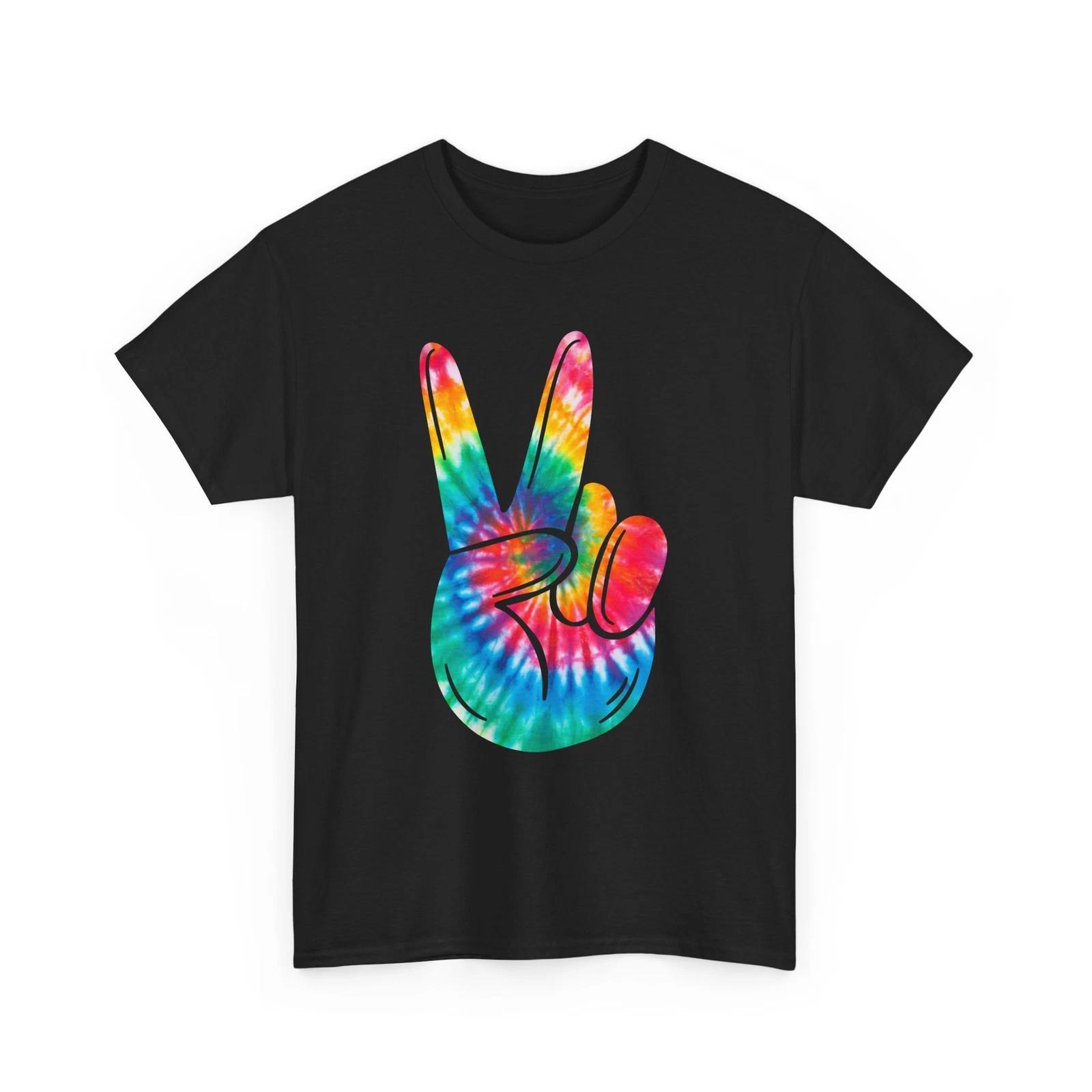 Peace Sign Hand Shirt, Hippie Lovers Hippie 60 s Women Men Tie Dye Shirt L