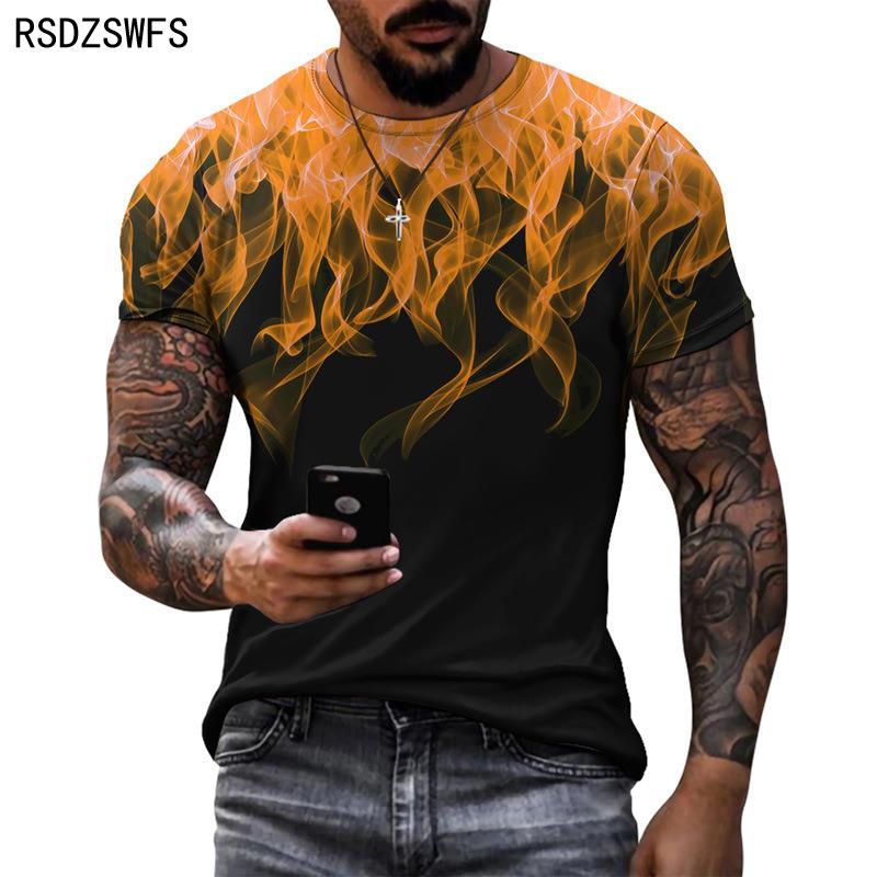 Colorful Flame Graphic 3D Print Men's T-Shirt Fashion O-Neck Short Sleeve Street Trendy Oversized T Shirt Casual Male Tops Tees