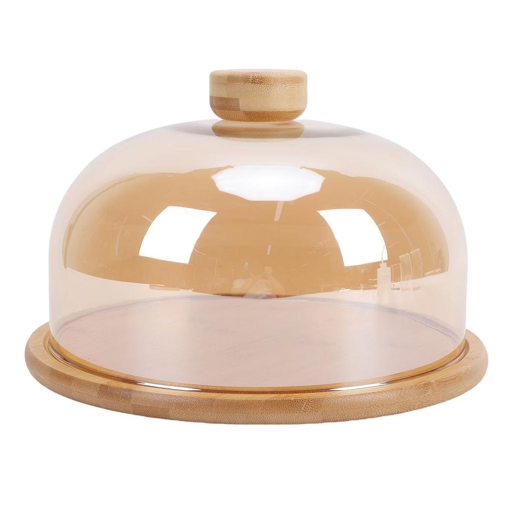 11 Inch Wood Cake Stand with Glass Dome Lid Covered Round Serving Platter Tray for Fruit Pies Cheese Deserts Appetizers