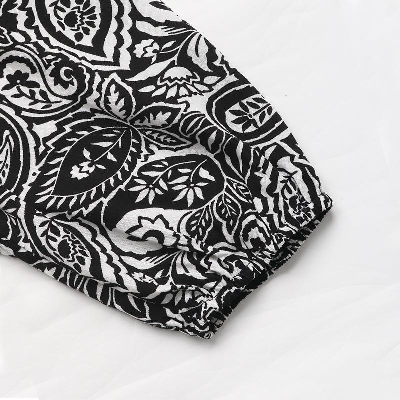 YYFS Damenmode Frühling Herbst Farbblockdruck Langarm V-Ausschnitt Hohe Taille Freizeitkleider