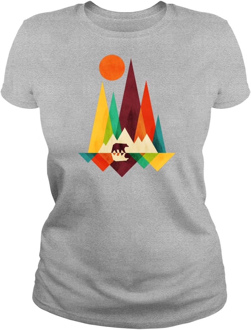 Abstract Art Bear Mountain Womens T Shirt - Artistic Vector Cotton Shirt - Short Sleeve Crew Neck Soft Fitted Tees S разноцветный