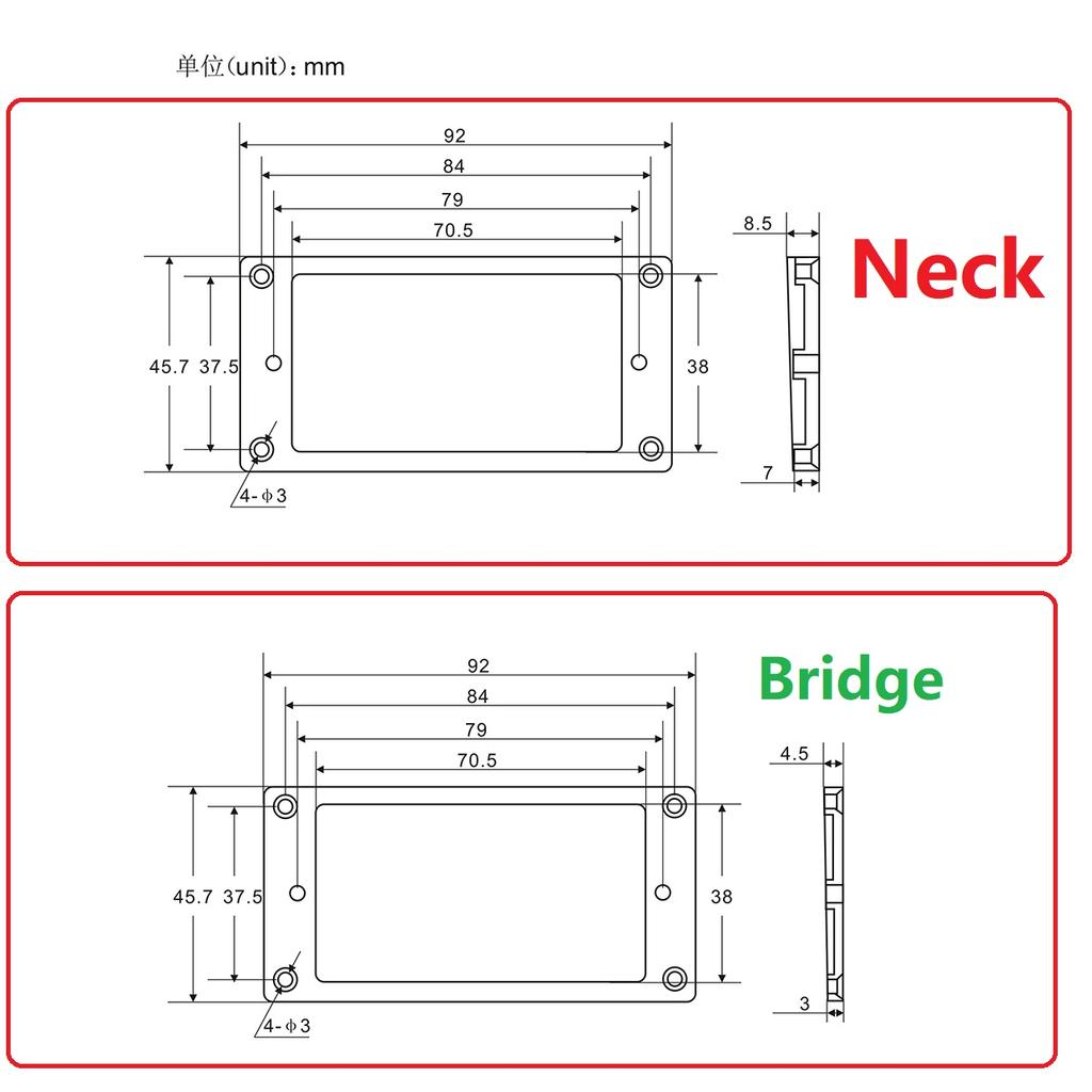 FLEOR 2Pcs Guitar Humbucker Pickup Mounting Frames Flat Bottom Pickup Rings Neck & Bridge for Electric Guitar (Black/Cream)