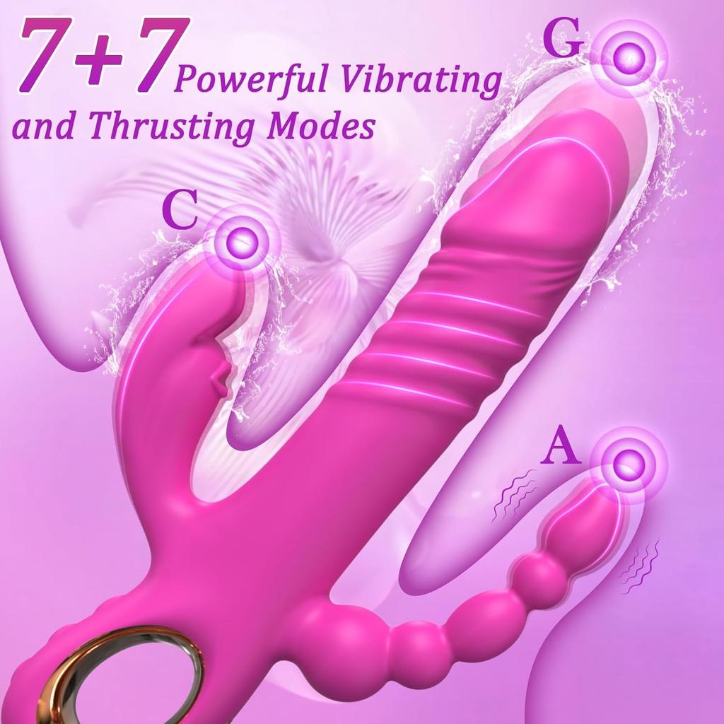 3 In 1 Insertion Dildo Vibrator, G-Spot Anal Rabbit Vibrator, 7 Powerful Speeds and 7 Vibration Patterns Adult Toys