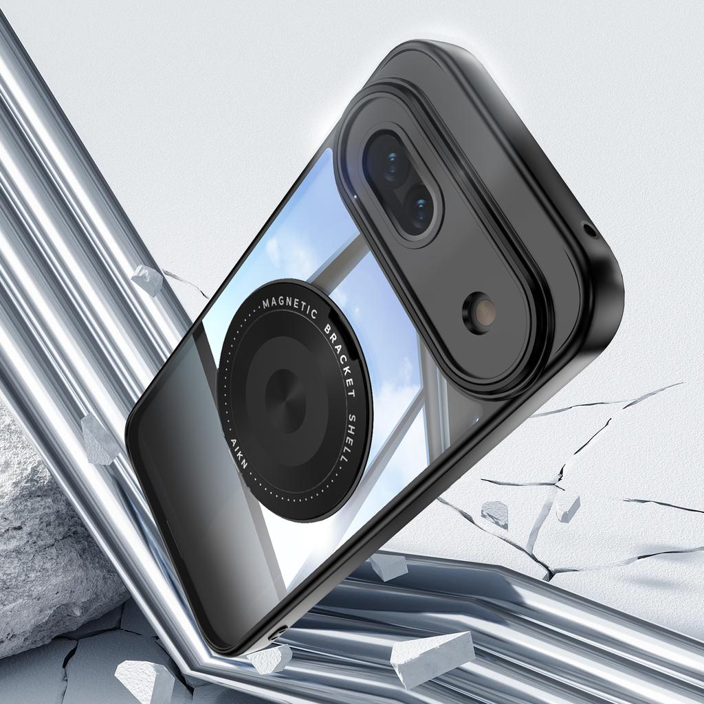 Magnetic Ring Holder Magsafe Case for Google Pixel 8A Transparent Acrylic PC Shockproof Wireless Charging Cover for Google 9 Pro