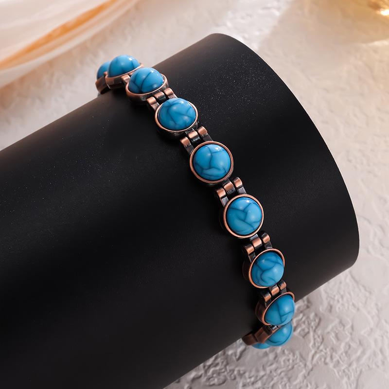 Women'S Classic Health Copper Color Imitation Turquoise Bracelet For Women Blue Stone Magnetic Fashion Ladies Bangle Bio Jewelry