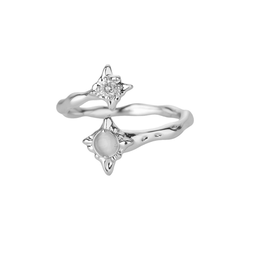 Zircon Flower Rings For Women Gold Double Flower Adjustable Stainless Steel Ring Wedding Party Christmas Jewelry Gift