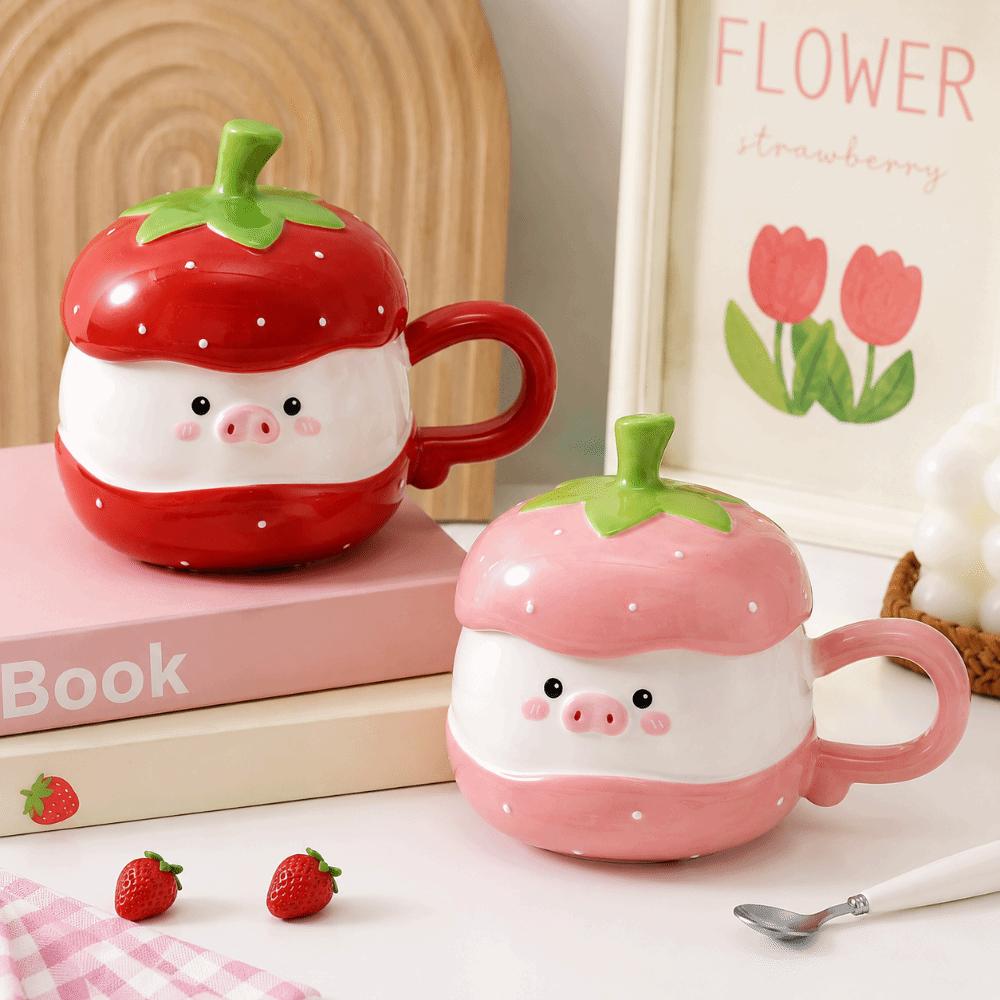 Cute Ceramic 3D Pig Mug Creative Strawberry Pig Breakfast Mug Cartoon Pig Mug Gift Giving