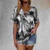 Spring and Summer New Women's Tie-dyed Printed Rope Casual and Fashionable Short-sleeved T-shirt