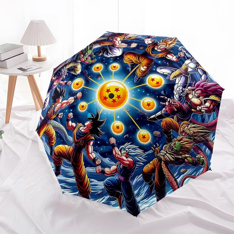 

1pc Dragon Ball Z Characters Automatic Opening Folding Umbrella with 3-Fold Design, 8-Bone Iron Frame, Outdoor for Fans, Travelers, Daily Use, Gift Id