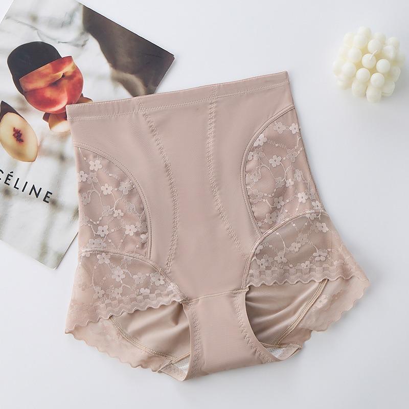 High Waist Lace Splicing Tummy Control Hip Lifting Firm Slim Women Shape Briefs