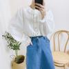Koreanische Frauen Kleidung Spitze Rüschen Kragen Tops Frühling Weiße Leinen Einfarbig Weibliche Shirts