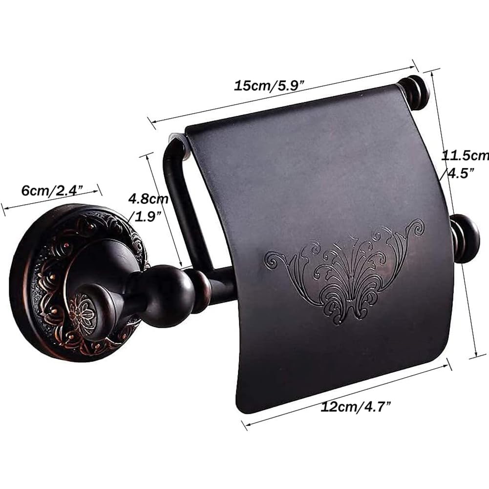 Vintage Wall Mounted Single Roll Brass Tissue Dispenser, Antique Carving Toilet Paper Holder with Cover for Bathroom Decor