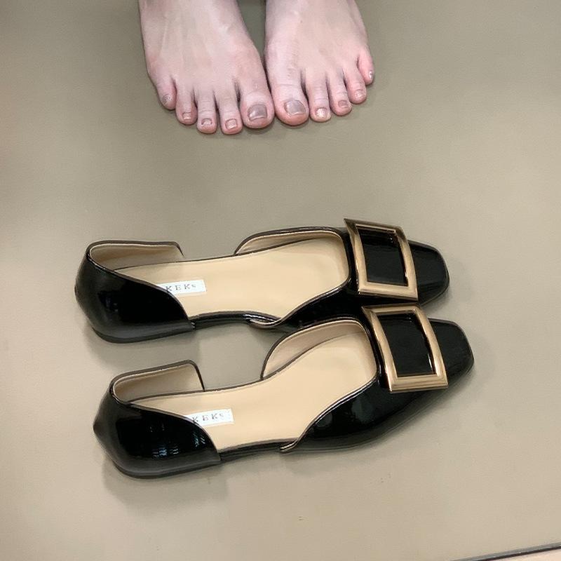 

Модные туфли-лодочки с квадратной пряжкой и вырезами, женские, новые, весенне-осенние, с мелким вырезом, на одном ремешке, Мэри Джейн, французские туфли для работы 40 чёрный