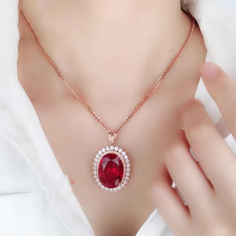 Purple Gold Plated Rose Gold Colored Gold Egg Surface Round Pendant Fashionable Princess Diana Red Stone Pendant