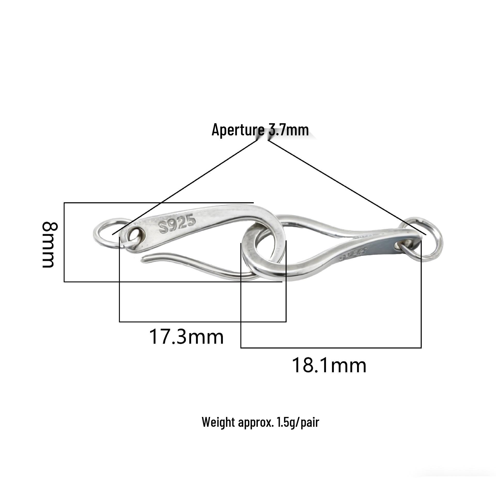 S925 Sterling Silver Pearl Bracelet  Necklace Fish Hook Clasp for DIY Jewelry S925 Silver серебряный