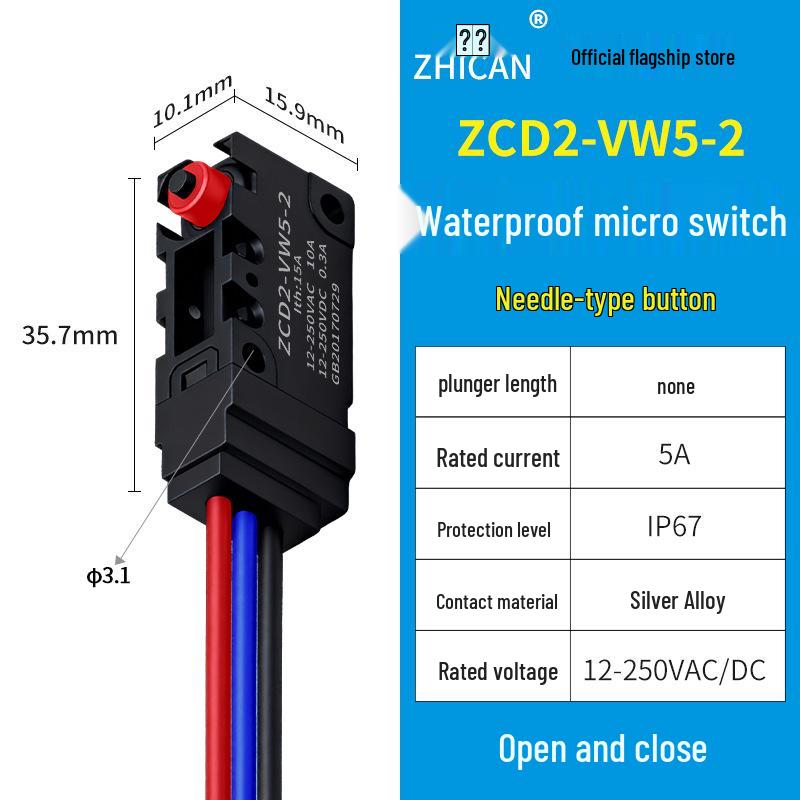 IP67 Waterproof Micro Switch, 5L1B/5L2A/5L3 Models, Straight Lever Roller, 1 NO/1 NC Limit Switch.