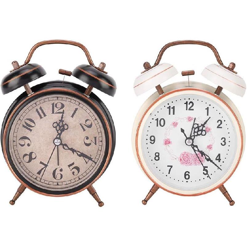 Boquite Old Fashioned Alarm Clock, Retro Mechanical Alarm Clock with Night Light (Black)