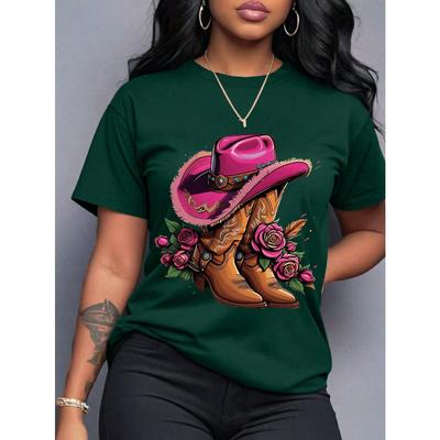 Cowboy Boots Printed Summer Crew-Neck T-Shirt